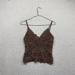 Y2K Ambiance Romantic Top Cottagecore Earthtone Brown Lace Boho Coquette Sz S
